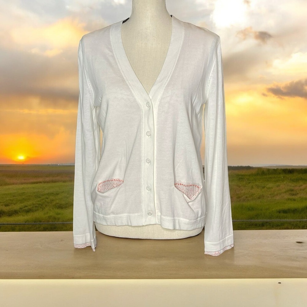 NWT Purotatto Ivory Cardigan Lightweight Sweater Maglia Con Stampa Large Italy